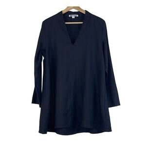 BECASA V-NECK BLACK LONG SLEEVE LINEN TUNIC SIZE S MADE IN USA